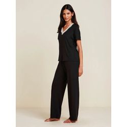 Pijama Longo Manga Curta Moon Preto - 16501 - ATELIÊ DA LINGERIE