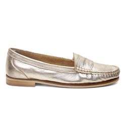 Mocassim Feminino Clássico em Couro Dourado - 1100... - Ateliê Mario Mello