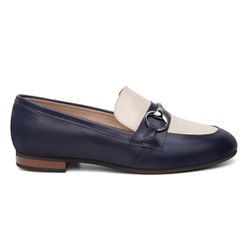 Loafer Feminino em Couro com fivela cor Azul Marin... - Ateliê Mario Mello