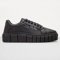Tênis Feminino Casual com Strass - Preto/Preto - S... - Atria Shoes