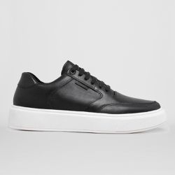 Tenis Masculino Casual Branco Sola Reta - Preto/Br... - Atria Shoes