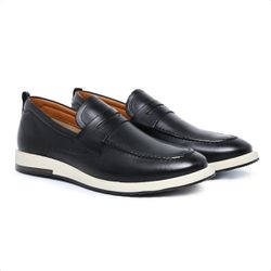 Sapato Loafer Mocassim Masculino Couro Legítimo Preto Forro de Couro Badplay