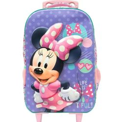 Mochila com Rodinhas Minnie Alto Relevo Luxo Lilás... - BAIUCA