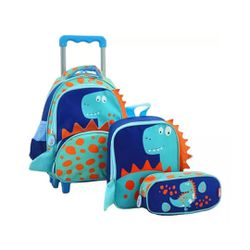 Kit Escolar Dino Azul - Mochila, Lancheira e Estoj... - BAIUCA