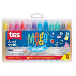Giz de Cera Retrátil Mega Gel Metálico 12 Cores - BAIUCA