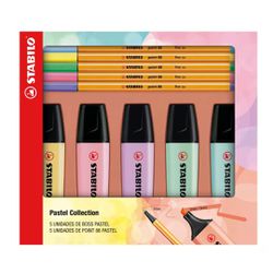Estojo 5 Stabilo Boss Pastel + 5 Stabilo Point 88 ... - BAIUCA