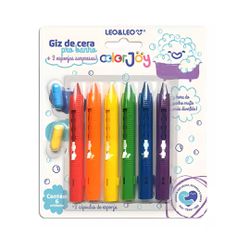 Giz de Cera Retrátil para Banho 6 Cores + 2 Espon... - BAIUCA