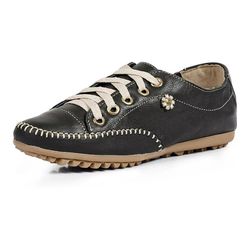 Sapatenis Tenis Feminino Casual Couro Flay Preto -... - BALLUGA