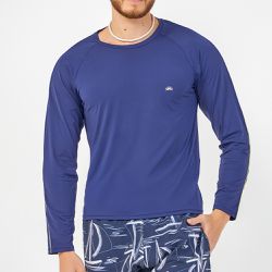 CAMISETA UV RECORTES COM VIVO MANGAS MARINHO COM L... - Banho de Mar