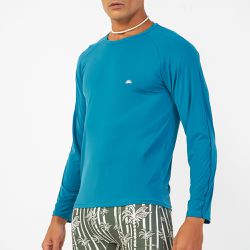 CAMISETA UV RECORTES COM VIVO MANGAS VERDE PETROLE... - Banho de Mar