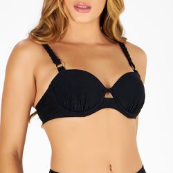 TOP COM BOJO E ALÇA TRANÇA TEXTURIZADO PRETO - Banho de Mar