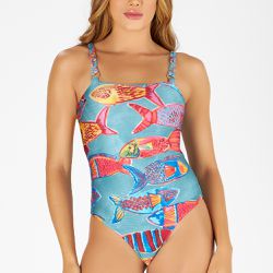 BODY BEACH COM ALÇA TRANÇA ESTAMPADO CARDUME - Banho de Mar