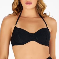 TOP MEIA TAÇA C/ ALÇA DECOR TEXTURIZADO PRETO - Banho de Mar