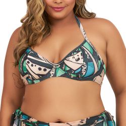 TOP MEIA TAÇA PLUS ESTAMPADO BOTANIC DESIGN - Banho de Mar
