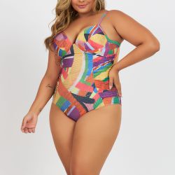 BODY MAIÔ COM BOJO E RECORTE PLUS ESTAMPADO MODERN... - Banho de Mar