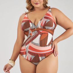 MAIÔ PLUS DECOTE V ESTAMPADO TRAMA CALIENTE - Banho de Mar