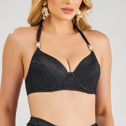 TOP COM BOJO HIT ALÇAS BIJOUX LISO PRETO - Banho de Mar