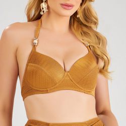 TOP COM BOJO HIT ALÇAS BIJOUX LISO CARAMELO - Banho de Mar