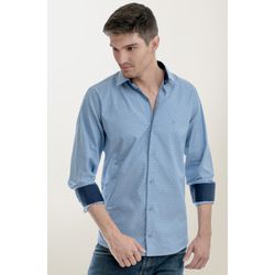 Camisa Social Texturizada Azul Slim - 26927211016 - Basilio Since 1966