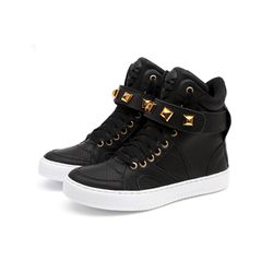 Tenis Sneaker Bawmi Cano Alto Feminino Preto com P... - BAWMI