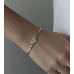 Pulseira Canutilho e Coração Cravejado Ouro - 008... - ISABELA MATTOS ACESSÓRIOS