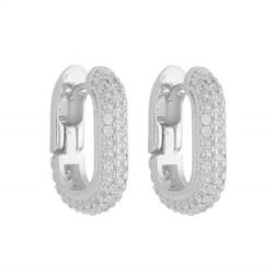 Brinco Argola Retangular Cravejado Ródio - 00483 - ISABELA MATTOS ACESSÓRIOS