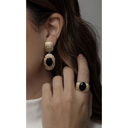 Anel Texturizado Resina Preta Ouro - 43493794 - ISABELA MATTOS ACESSÓRIOS