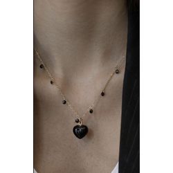 Colar Coração Preto Resina Ouro - 8473843924 - ISABELA MATTOS ACESSÓRIOS