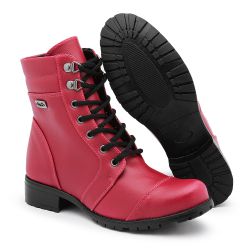 Coturno vermelho Feminino Militar Motoqueiro Botin... - BELARAFA