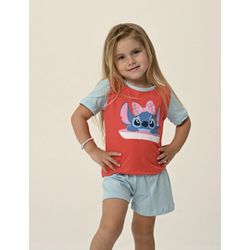 PIJAMA INFANTIL FEMININO - STITCH LAÇO CEREJA - 71... - Bella Mini