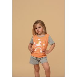 PIJAMA INFANTIL FEMININO - UNICÓRNIO LARANJA - 714 - Bella Mini