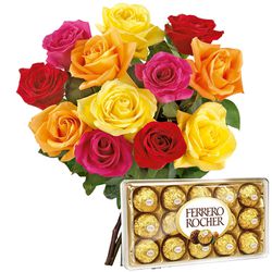 Rosas Coloridas e Ferrero Rocher - 3432115 - Bellas Cestas Online Salvador
