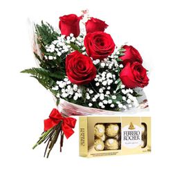 Bouquet Com 6 Rosas Mais Chocolate - 868771 - Bellas Cestas Online Salvador
