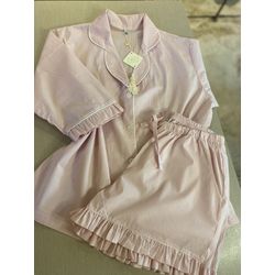 Conjunto Curto Babadinho Rosa e Branco Listrado - Be.My Luxury Handmade