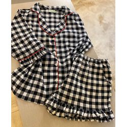 Conjunto Curto Babadinho Xadrez Preto e Branco - Be.My Luxury Handmade