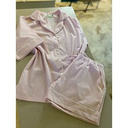 Conjunto Curto Tradicional Listrado Fino Rosa Bebê - Be.My Luxury Handmade