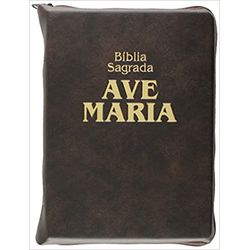 BIBLIA AVE MARIA - ZÍPER MARROM - 9788527605298 - Benedictus Livraria Católica