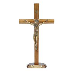 Crucifixo Mesa - Madeira Cilíndrica São Bento 26 cm - 19258 - Betânia Loja Catolica 