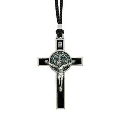COLAR CRUZ METAL C/SAO BENTO GDE PV RES PRETA CORDAO - 17335 - Betânia Loja Catolica 