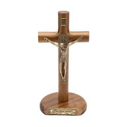 Crucifixo Mesa e parede - Madeira Cilíndrica São Bento 17 cm - 19257 - Betânia Loja Católica 