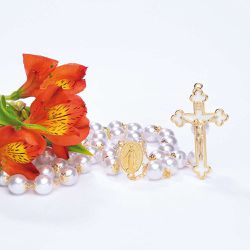 Terço Noiva Pérola- Dourado - 16472 - Betânia Loja Católica 