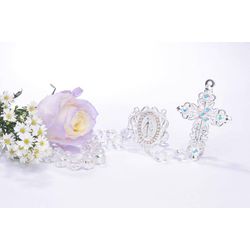 Terço Noiva Cristal Irisado - Prata com strass - 16469 - Betânia Loja Católica 