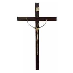 CRUCIFIXO PAREDE ESTILIZADO C/MADEIRA - Dourado 26 x 41 - 25761 - Betânia Loja Católica 