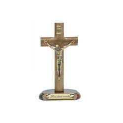 Crucifixo madeira cilíndrica de mesa 12cm- Foi por você - 24559 - Betânia Loja Católica 