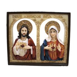 Quadro Sagrado Coração de Jesus e Maria - Enfeite resina 25 cm - 24877 - Betânia Loja Catolica 
