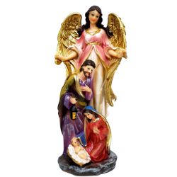 Imagem : Sagrada Família com Anjo -Resina 20 cm - 30598 - Betânia Loja Católica 