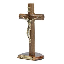 Crucifixo de Mesa Cilíndrica 17 cm- Foi por você - 24376 - Betânia Loja Catolica 