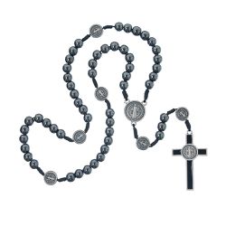 Terço São Bento Hematita 8mm com Medalhas no Pai Nosso - 18942 - Betânia Loja Catolica 