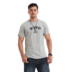 CAMISETA MASCULINA CINZA NYPD EM AZUL NO PEITO