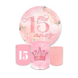 Kit Capa Painel + Trio Cilindro 15 Anos Rosa - Loja | Bibi Painéis